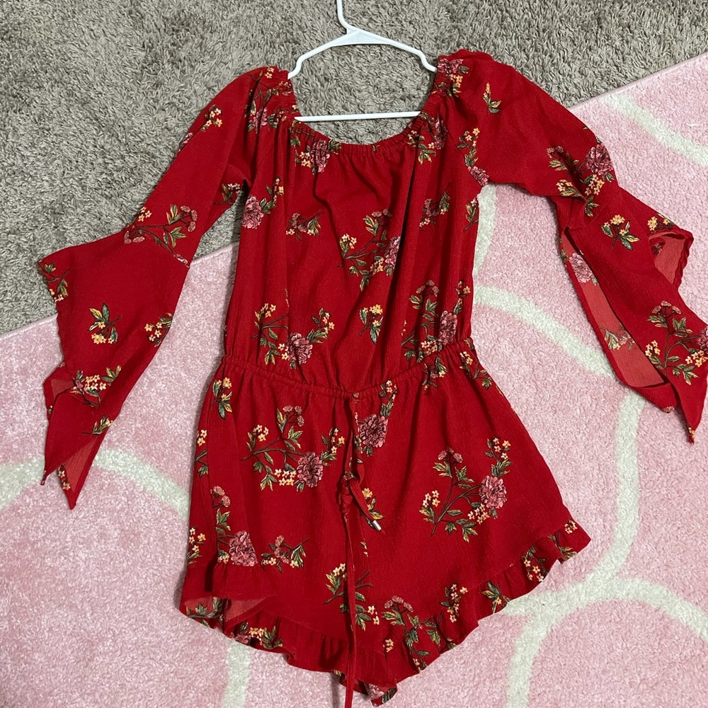 Floral red romper